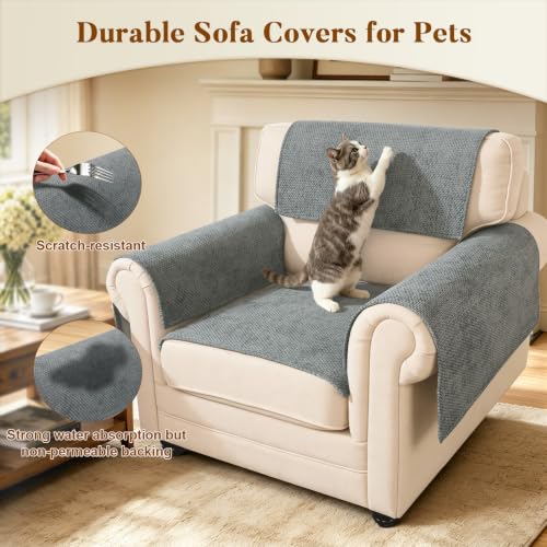 Dark Grey Waterproof Couch Arm Covers Set of 2 - 24x20 Inches, Sofa & Recliner Protector