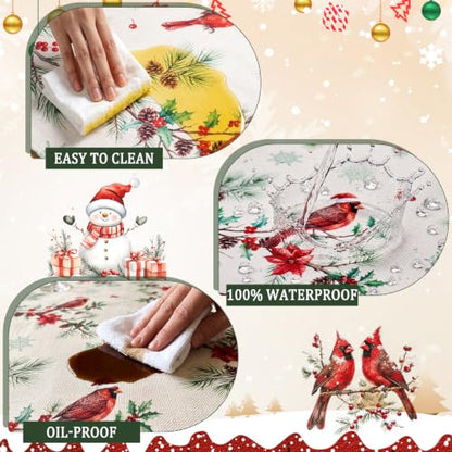 Red Cardinal Bird Christmas Placemats Set of 4 Water Resistant Holiday Table Decor