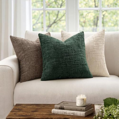 20x20 Dark Green Chenille Christmas Throw Pillow Cover Set - Pack of 2