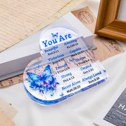 Blue Butterfly Acrylic Christian Gift for Women Inspirational Religious Decor