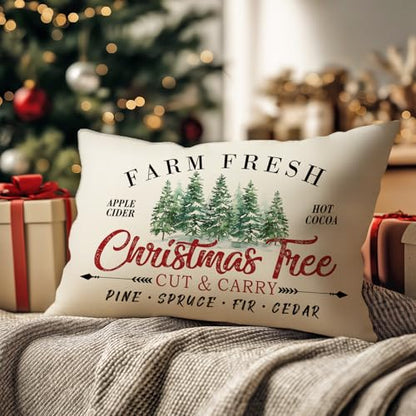 Christmas Tree Lumbar Pillow Cover 12x20 Inches - Festive Decorative Cushion with Hidden Zipper - Pack of 1