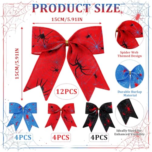 12 Pcs Christmas Spider Bow Ornaments for Tree Wreath Decorations