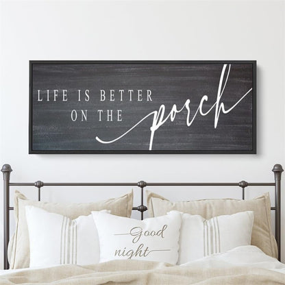 Porch Sign Canvas Wall Art - Farmhouse Decor, 40x14 Inches, Life Is Better on the Porch