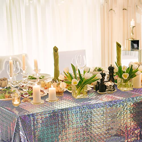 Silver Iridescent Plastic Tablecloths 4 Pack - Shiny Disposable Rectangular Covers