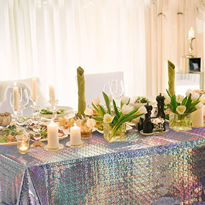 Silver Iridescent Plastic Tablecloths 4 Pack - Shiny Disposable Rectangular Covers