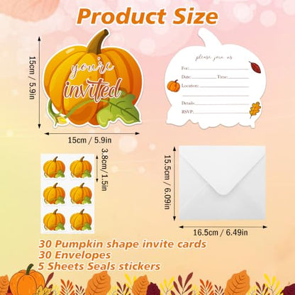 Fall Thanksgiving Pumpkin Invitations Cards Set with Envelopes & Stickers