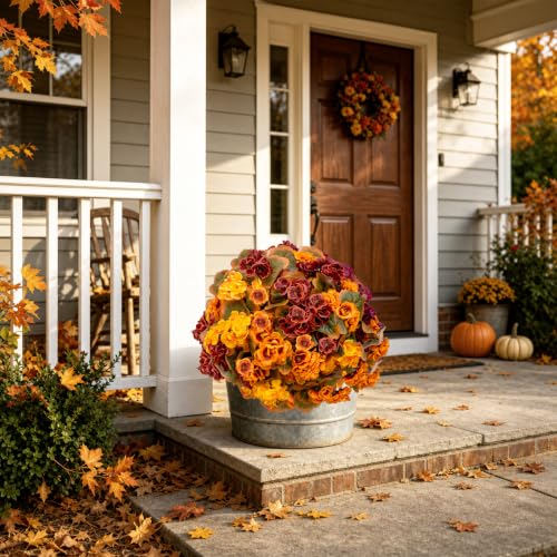 Artificial Geraniums for Outdoors - Fall Mixed Colors, 8 Bundles, Weather-Resistant