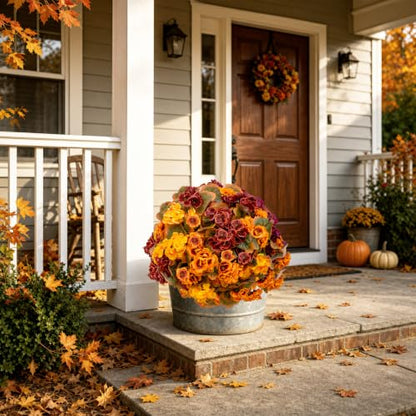 Artificial Geraniums for Outdoors - Fall Mixed Colors, 8 Bundles, Weather-Resistant