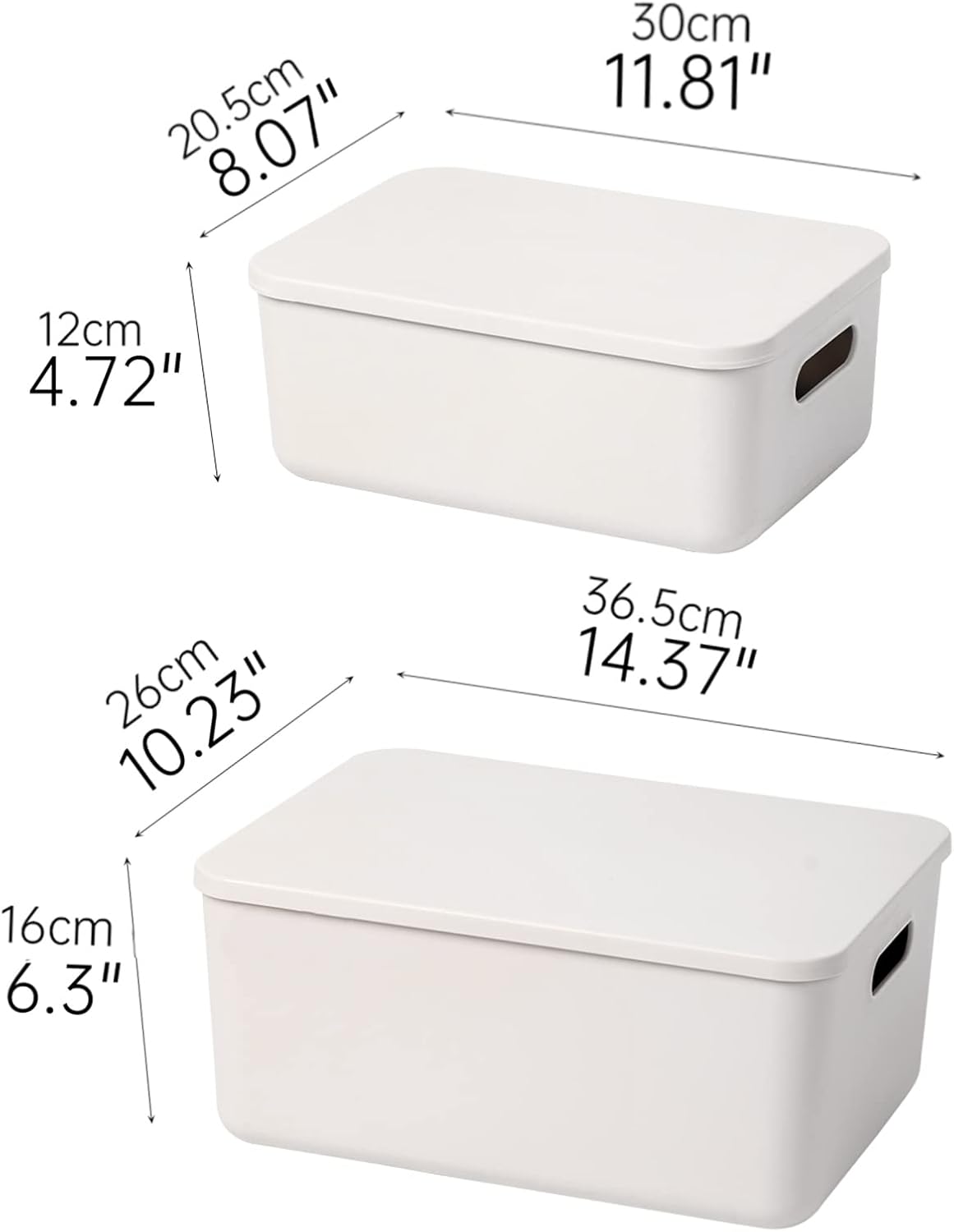 Yishyfier Plastic Storage Baskets - Lidded Organizing Containers for Shelves & Drawers | 4 Medium + 2 Small, Light Grey
