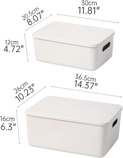 Yishyfier Plastic Storage Baskets - Lidded Organizing Containers for Shelves & Drawers | 4 Medium + 2 Small, Light Grey