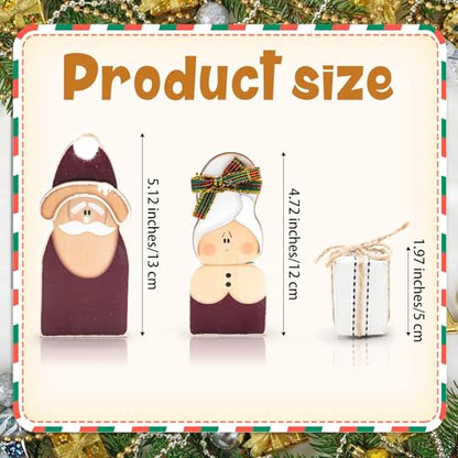 Christmas Decorations Wooden Santa Claus Couple Table Centerpieces - 3 Pcs - Holiday Home Decor