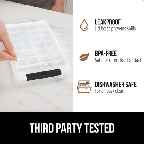 GORILLA GRIP Ice Cube Tray - BPA-Free, Easy Release, 56 Cubes, 2 Stackable Trays with Lid & Scooper | Black