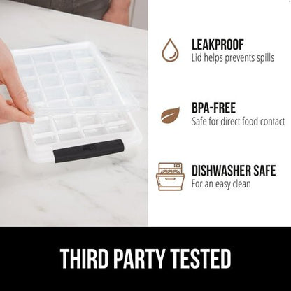 GORILLA GRIP Ice Cube Tray - BPA-Free, Easy Release, 56 Cubes, 2 Stackable Trays with Lid & Scooper | Black