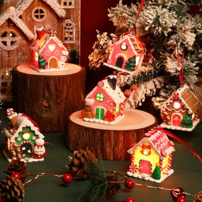 Christmas Gingerbread House Ornaments - 18 Lighted Holiday Decor - Classic