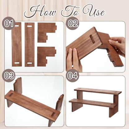 Wooden Display Riser Shelf 2-Tier Rustic Rectangle Stand 5x12x5.4 Inch