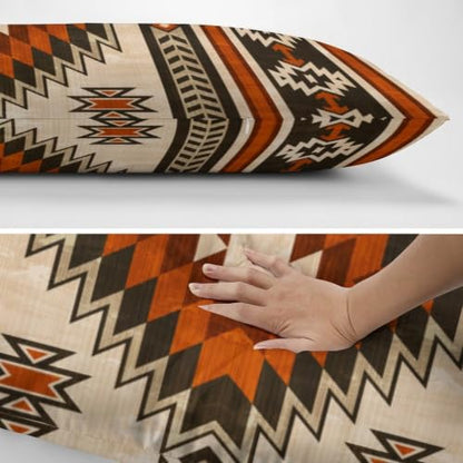 Aztec Burnt Orange Body Pillow Cover with Zipper - 54x20 Inches