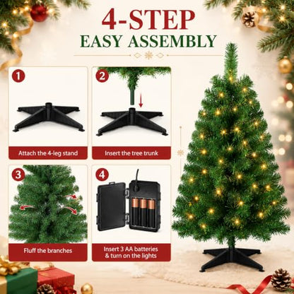 3FT Pre-lit Artificial Christmas Tree with 50 LED Lights - Green with Lights