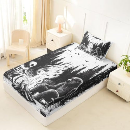 Kids Twin Size Fitted Sheet Set with Pillowcase - Space UFO Design, Deep Pockets, No Flat Sheet, Variations TWIN Bigfoot 04