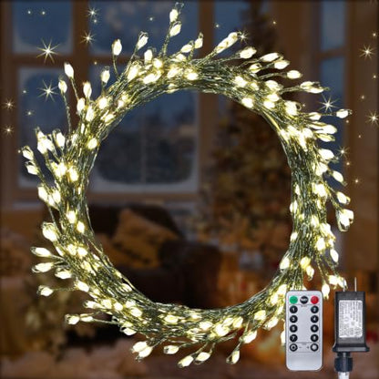 Firecracker Fairy Lights Plug in 20ft 200 LEDs Green Wire Waterproof 8 Modes Remote