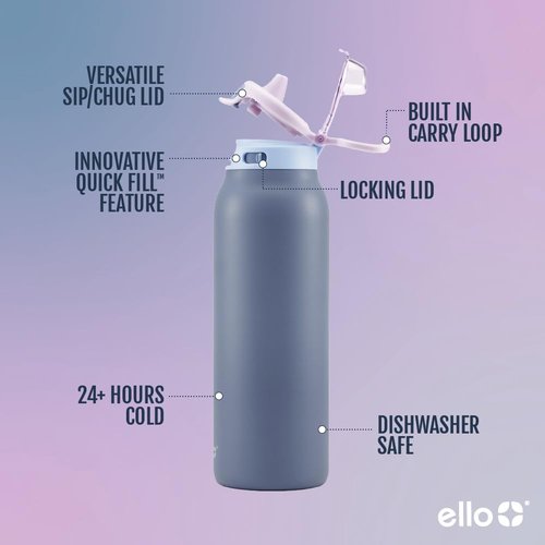 Ello Pop & Fill 32oz Stainless Steel Water Bottle - Yours Truly Design