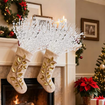 White Glitter Berry Stem Ornaments Set of 12 Christmas Picks Decorations