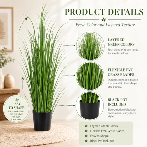 Artificial Tall Pampas Grass Plants in Pots - Indoor Outdoor Decor Set of 6