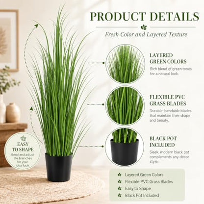 Artificial Tall Pampas Grass Plants in Pots - Indoor Outdoor Decor Set of 6