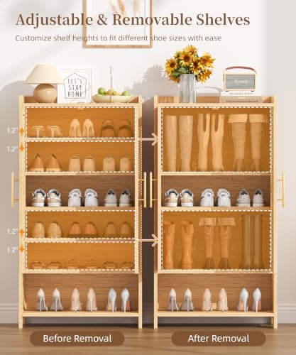 Keehusux Rattan Shoe Cabinet with Doors & Adjustable Shelves - Natural Oak
