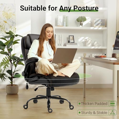 Big & Tall Office Chair with Air Lumbar Support, Breathable Wide Seat Black