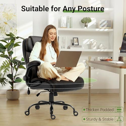 Big & Tall Office Chair with Air Lumbar Support, Breathable Wide Seat Black