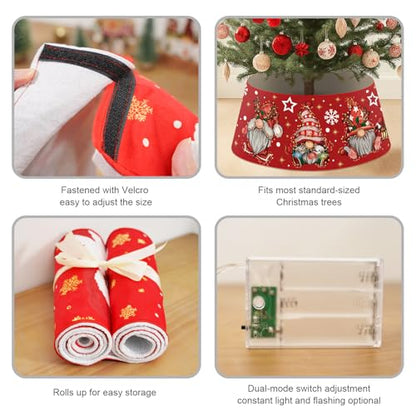 Christmas Gnome Tree Collar with LED Light, 26 Inch Red Tree Skirt Ring