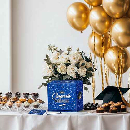 JOYIN 9" Graduation Decorations Card Box with 36 PCS Cards (Blue), Class of 2025 Congrats Grad Box for Grad Party Decoration, Gift Card Money Box Holder for Graduation Party Favor Gifts Supplies