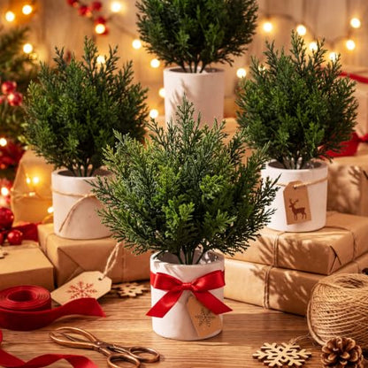 Christmas Mini Cedar Ball Tree Set - White, 12 Pack Artificial Decor