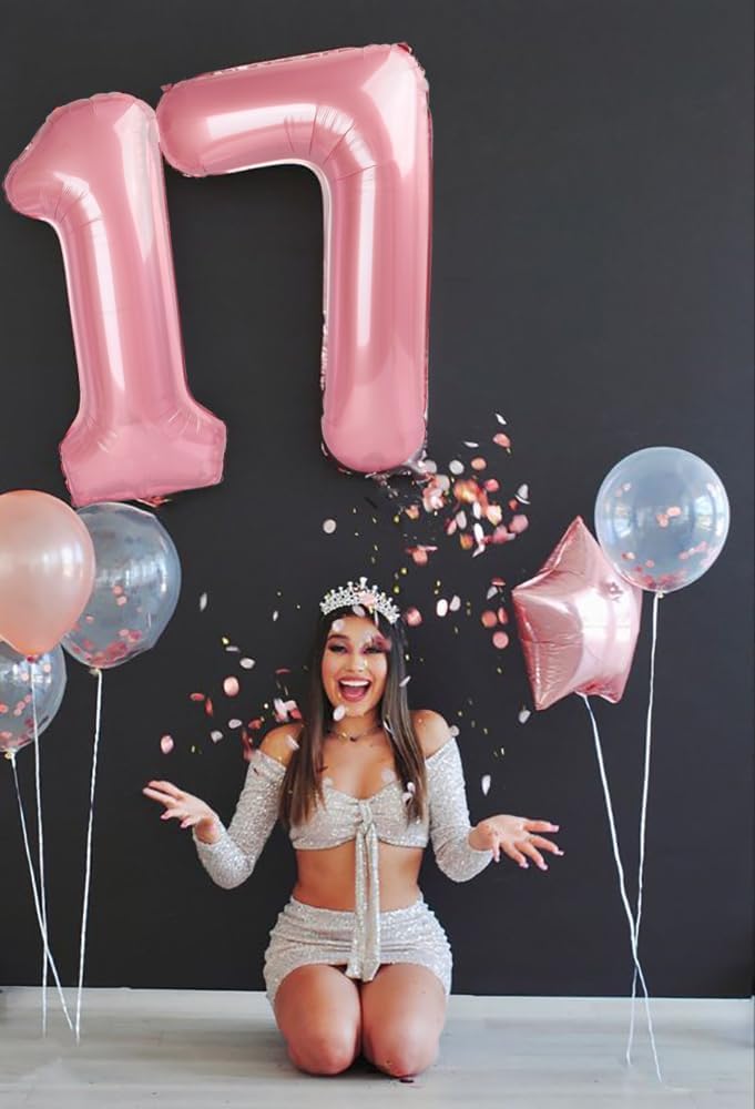 Pastel Pink Number 7 Balloon by [Brand Name] - 40 Inch Birthday Decoration for 7th, 17th, 27th, and 70th Celebrations