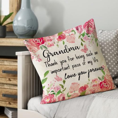 Grandma Gift Pillow Cover 18x18 Floral Butterfly Love Throw Pillowcase - Pink