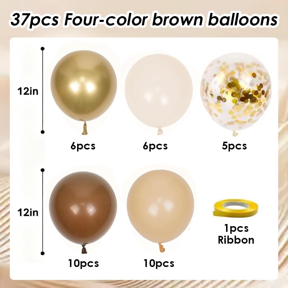 Brown & Gold Balloons | 12-Inch Light Sand White Confetti for Bridal Shower & Birthday Decor
