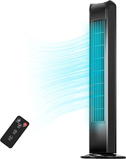 Uthfy Bladeless Tower Fan - 120° Oscillation, Remote Control, 3 Modes & 3 Speeds | 30 Inch, Black