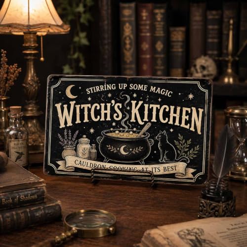Halloween Metal Art Sign Witch's Kitchen Cauldron Cooking Decor 8x12 Inches - Witch's Magic Theme Wall Art