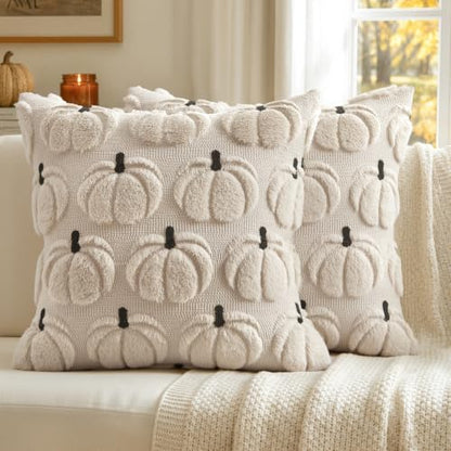 MIULEE Fall Pumpkin Pillow Covers Set of 2 - 18x18 Inch Beige Decor
