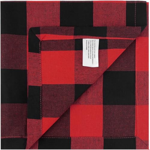 BETRIC Christmas Plaid Cloth Napkins Set of 12 - 20 x 20 Inch Red & Black