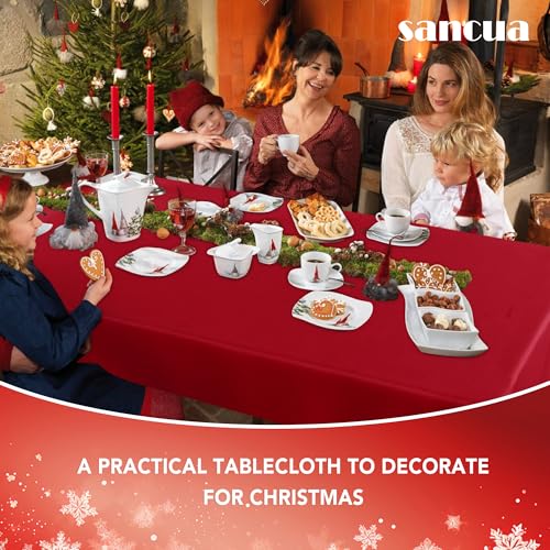 Sancua Rectangle Tablecloth 60 x 102 Inch - Christmas Red, Polyester