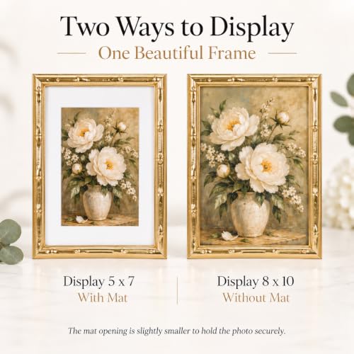 Gold Bamboo Style Picture Frame with 8x10 Inch Size and 5x7 Mat - 1 Pack - Variation of Gold / 8x10 Inch / 1 Pack