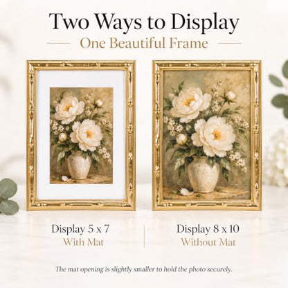 Gold Bamboo Style Picture Frame with 8x10 Inch Size and 5x7 Mat - 1 Pack - Variation of Gold / 8x10 Inch / 1 Pack