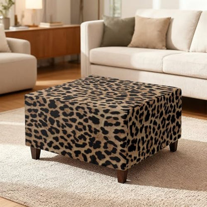 Leopard Print Ottoman Cover Large Slipcover - Stretch Square Footstool Protector