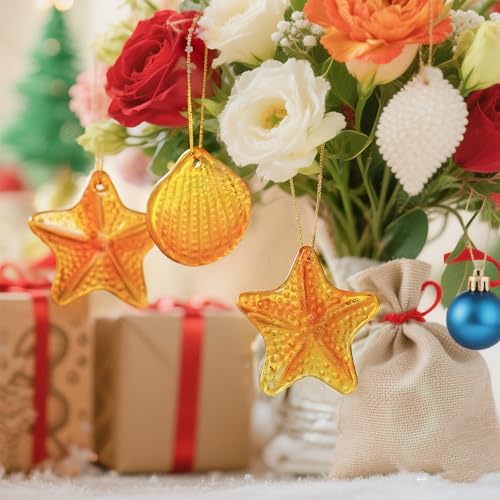 18Pcs Golden Glass Sea Shell Starfish Ornaments for Beach Party Decor
