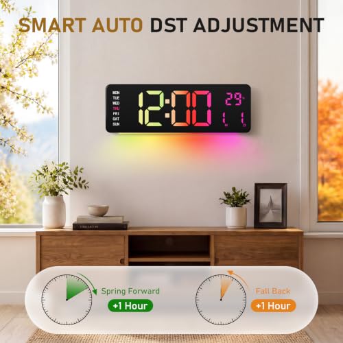 16-Inch Digital Wall Clock with RGB LED Display & Remote - Multicolor