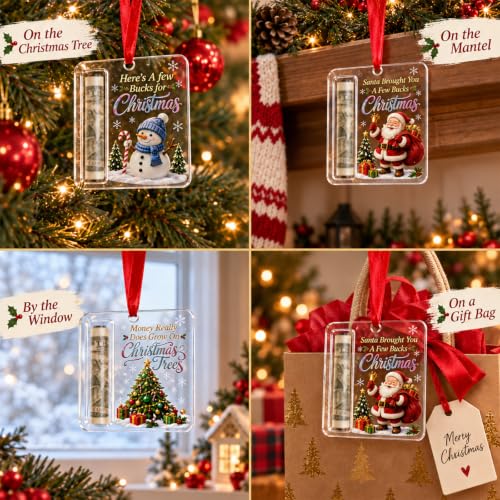 Christmas Money Gift Ornament Set with Cash Holders - Santa Snowman Tree
