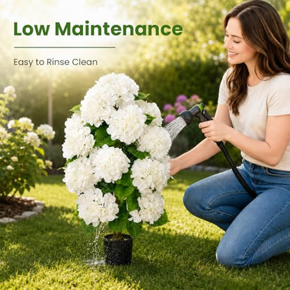 Artificial Hydrangea Tree Potted - White Hydrangea, Full & Weather-Resistant