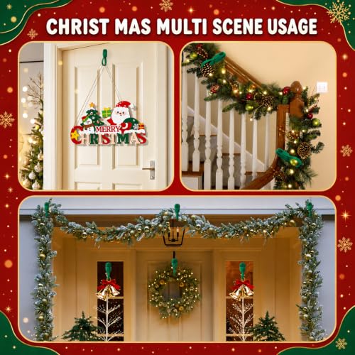 Reusable Christmas Garland Hooks with Adhesive Strips - Green Silicone Set