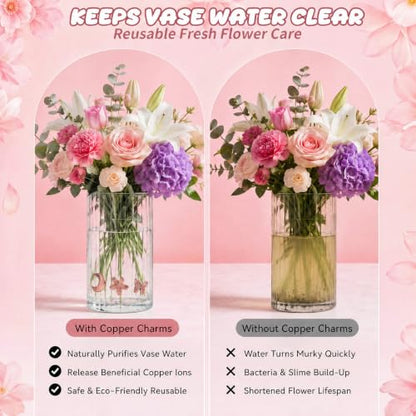 Copper Flower Food Set for Cut Flowers – Moon & Butterfly Shapes, Reusable Vase Decor
